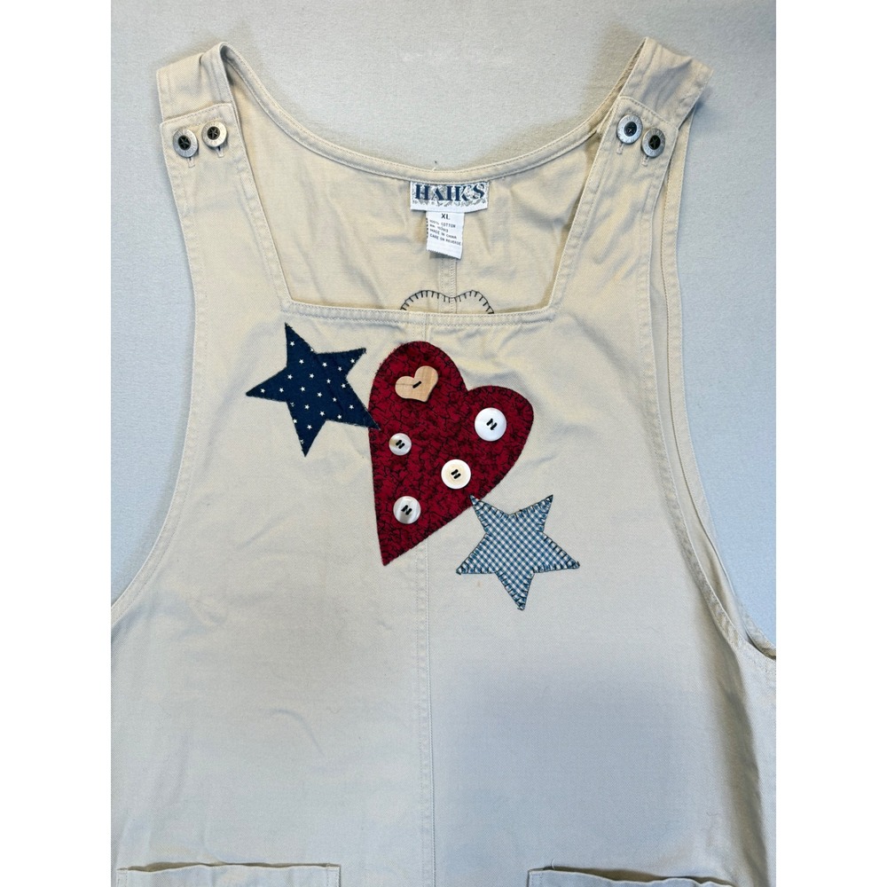 Haiks Khaki Jumper Dress XL Americana Patchwork Hearts Stars Midi‎ Vintage